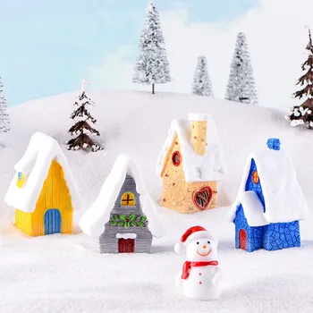 Миниатюрни Фигурки Сладък Снежна Къща Микро Пейзаж Изделия От Смола Орнамент За Украса На Дома Градински Аксесоари За Коледен Подарък