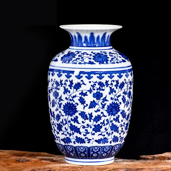 Синя и бяла Порцеланова Ваза Украса на хола договореност антични декоративни изделия Цзиндэчжэнь керамични вази