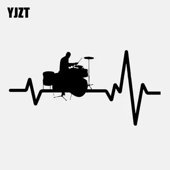 YJZT 15,2 см * 8 см, Линия на Сърцето Барабанистът на Рок Чинии на Пръчки Vinyl Стикер На Прозореца на Колата C22-0729
