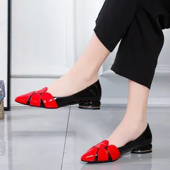 дамски модни обувки с остри пръсти, червена и черна, без шнур, за ток, за парти, за нощен клуб, комфортна лятна обувки на токчета a6525