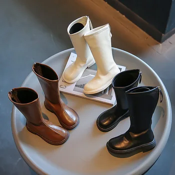 Обувки за момичета; Сезон Есен-зима; Новост 2022 г.; Високи обувки; Обувки на Принцесата; Детски Модни Кожени Обувки; Botas Femininas