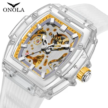 Fahion мъжки часовник ONOLA Sprot Пластмасови Прозрачни Кухи Напълно Автоматични Механични Часовници Мъжки Водоустойчив Часовник