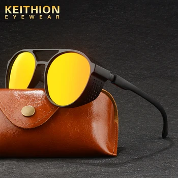 KEITHION Steampunk Поляризирани Реколта Ретро Кръгли Слънчеви Очила За Мъже И Жени В Стил Хипи UV400 Слънчеви Очила Oculos De Sol