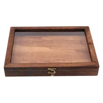 Кутия за пощенски картички, кутии за бижута, кутии проба 1Pc дървена организиране на преносима със стъклен капак