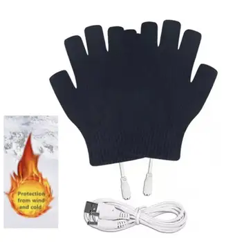 1 Чифт Зимни Ръкавици с USB Топъл басейн, Топли Ръкавици с Електрическо Подгряване На половината от Палеца, Миещи Спортни Топли Възли Ръкавици За Мъже Уо F4J6