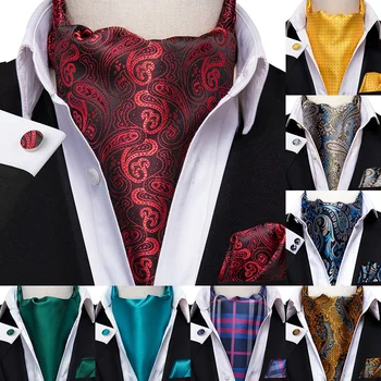 Hi-Вратовръзка От 100% Коприна Възрастен на Мъжката Вратовръзка Ascot Набор от Връзки Черно Червено Пейсли Ascot Вратовръзка за мъжете Криза Самостоятелно Британски Джентълмен Шал