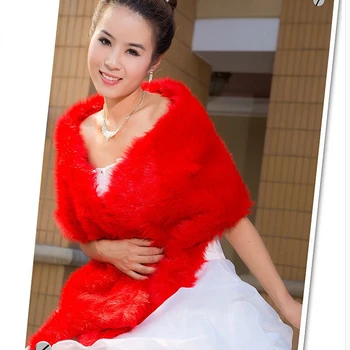 Бяла Червено Наметало Femme Hiver Кожа Шал Тайна Сватба Булката Зимата Орар От Изкуствена Кожа Палта Дамски Официални Сака Болеро Mariage