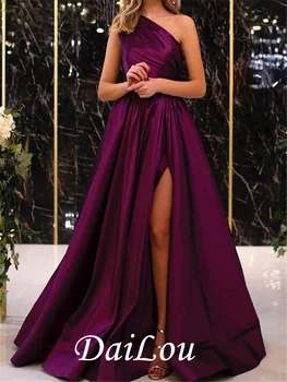 Минималистичное Елегантна Вечерна рокля за Годеж Трапецовидна Форма, Без Ръкави, с дължина до пола от Сатен с Гънки и Намаляване на 2021