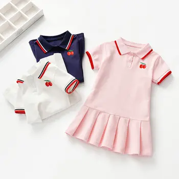 Лятна рокля за момичета 2022 година, Ново Модно Стилна бебешка рокля-поло с къс ръкав, детска пола