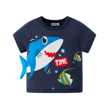 Брандираната тениска с изображение на анимационни Акули и животни За момчета, детски тениски с къс ръкав За Деца, Тънки върхове за лятото, качествен Памук