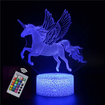 Еднорог 3D Лампа Led нощна светлина за Детска Спалня Декорация 16 Цвята Промяна Дистанционно Управление USB Настолна Лампа Коледа 2023 Подарък