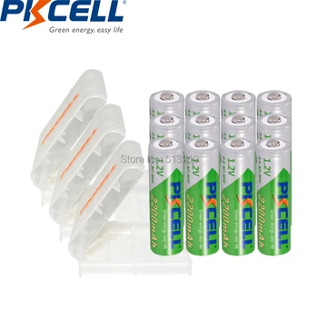 12 бр. PKCELL 2200 mah AA 1.2 NIMH батерия, акумулаторни Батерии, aa LSD батерия която се презарежда и 3 броя AA/AAA притежателя на батерията/калъф
