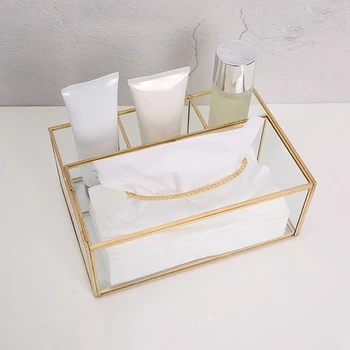 Скоростна плат кутии тъкан злато правоъгълна ясна стъклена козметична кутия Тъкани За домашен разпределител тъкан геометрична стъклена кутия, Кърпа
