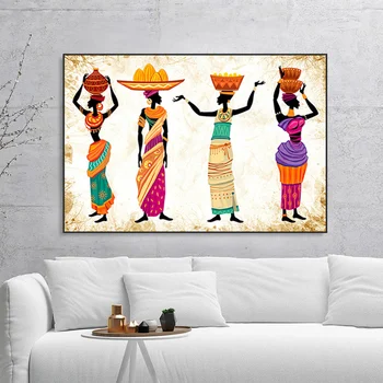 Абстрактни Черни Африкански Женски Картини върху Платно, Етническа Модерни Плакати и Щампи, Стенно Изкуство за Всекидневната, Стенен Декор, Куадрос