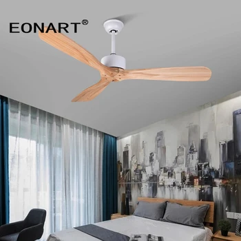 EONART 52-инчови вентилатори dc от масивно дърво за дома с дървен нож, дървени орнаменти с дистанционно управление, вентилатор на тавана, без лампи