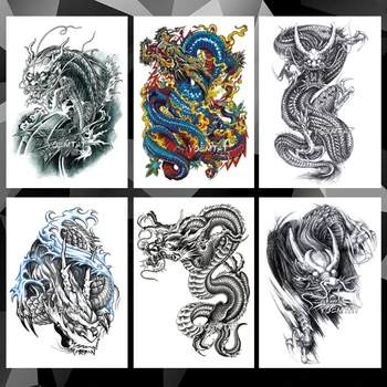 Водоустойчив Временна татуировка Стикер черен цвят с изображение на дракон, татуировка, Прехвърляне на Вода, Череп, боди арт, фалшива татуировка За Жени, Мъже