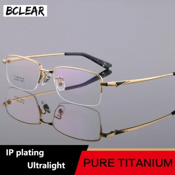 BCLEAR Точки От Чист Титан, Полуободковая Оптични Рамки, Рамки За Очила По Рецепта, Очила За Мъже, Бизнес очила За очите