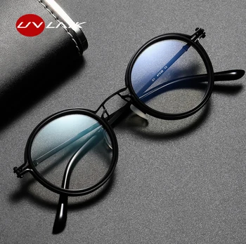 UVLAIK Сплав Малки Кръгли Очила В Рамки За Мъже И Жени На Поръчка Късогледство Рецепта Лещи За Очила Ретро Очила С Метални Синя Светлина