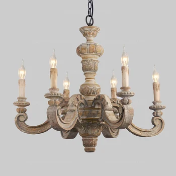 Римски полилеи на полюсите резбовани дървени висящи лампи италианска ретро полилей от венецианско дърво реколта елегантни осветителни тела за спалнята, хола