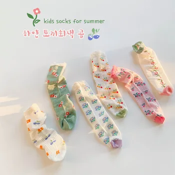 6 чифта детски Памучни Чорапи 3-8 години, Корейски Стил, Пролет-Лято, Дишащи Чорапи с Хубаво Цвете за малки Момичета, детски Чорапи за Деца