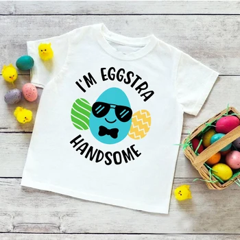 I ' m Eggstra/ Красива Детска тениска с принтом, Дрехи за Великден купоните за Момчета и Момичета, Дрехи с Зайчиком, Празнична детска тениска, Потник, с къси ръкави