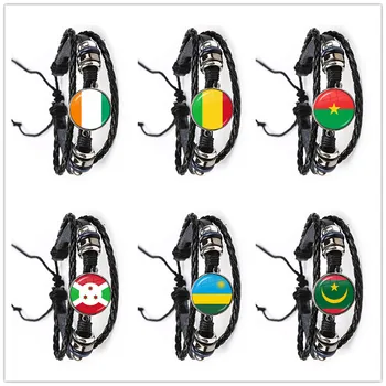 Мавритания, Мали, Руанда, Кот д ' Ивоар, Бурунди, Буркина Фасо, Национален флаг Кюрдистан Кожена гривна Гривна с голям Стъклен Купол, Бижута