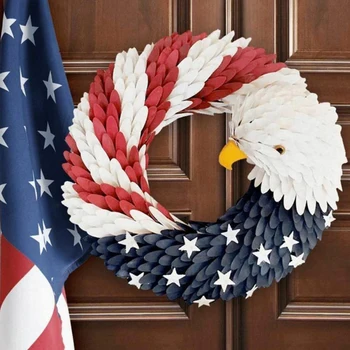 Направи си САМ Американски Патриотичен Орел Венец Национален Флаг Дизайн Изкуствена Венец Декор за Входната Врата Домашно Подвесное Украса