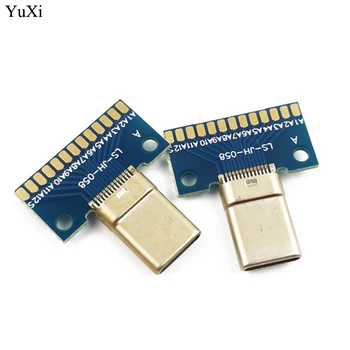 Yuxi 1 бр. USB 3.1 Тип C Конектор 24 + 2 P женски/Мъжки Жак Адаптер за Запояване на Проводници и Кабели 24 P + 2 P печатна платка