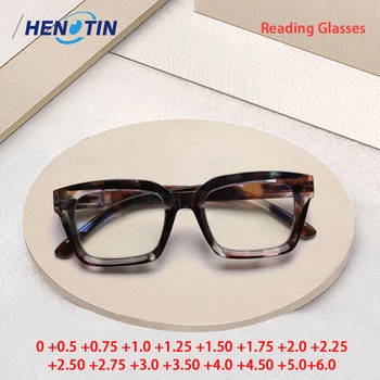 Henotin Многоцветни Извънгабаритни Квадратни Очила За четене, Мъжки и Женски, Голяма дограма, Модни Очила за далекогледство, Диоптър + 1,0 ~ + 6,0